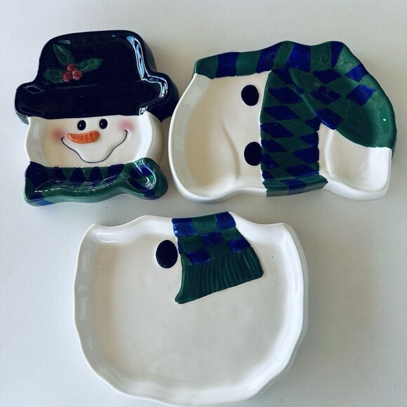 House of Lloyd Snowman 3 piece Ceramic Snack Tray Christmas Original Box - Picture 2 of 9